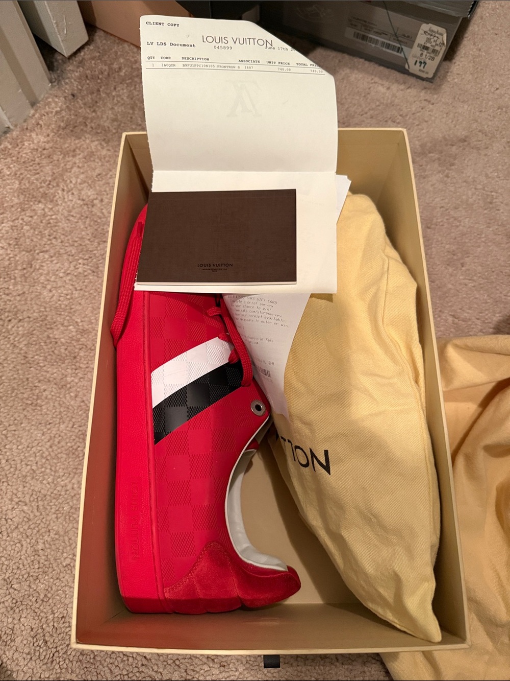 Louis Vuitton Red Sneaker with Black & White Stripe Accent - Picture 2 of 12